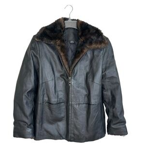 Kathy Ireland Leather Jacket Coat Medium Black Faux Fur Full Zip